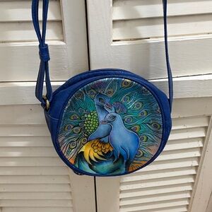 Sharif Blue Peacock Round Crossbody Bag